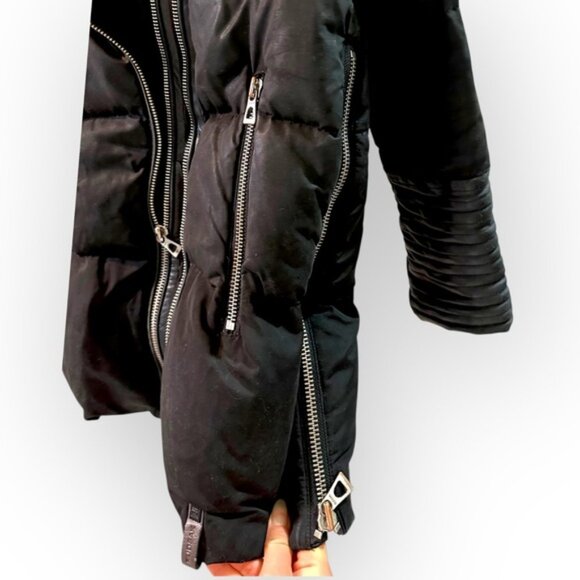 Rudsak Double Layer Black Mid-Length DOWN FUR LEATHER puffer Winter Jacket Coat - Picture 10 of 11